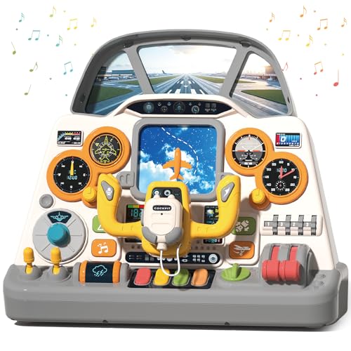 Toddler Airplane Steering Wheel Dashboard Toy with Lights and Sounds
