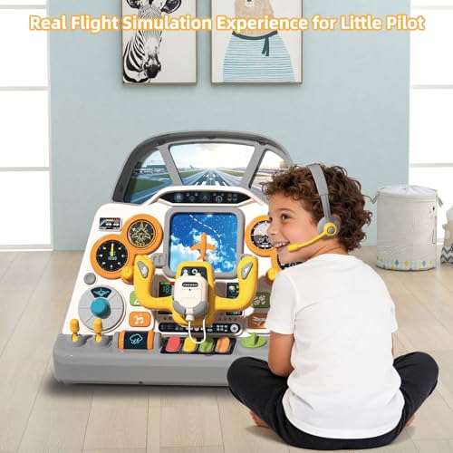 Toddler Airplane Steering Wheel Dashboard Toy with Lights and Sounds