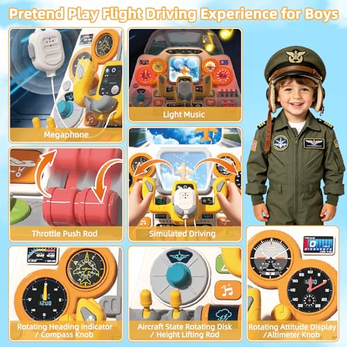Toddler Airplane Steering Wheel Dashboard Toy with Lights and Sounds