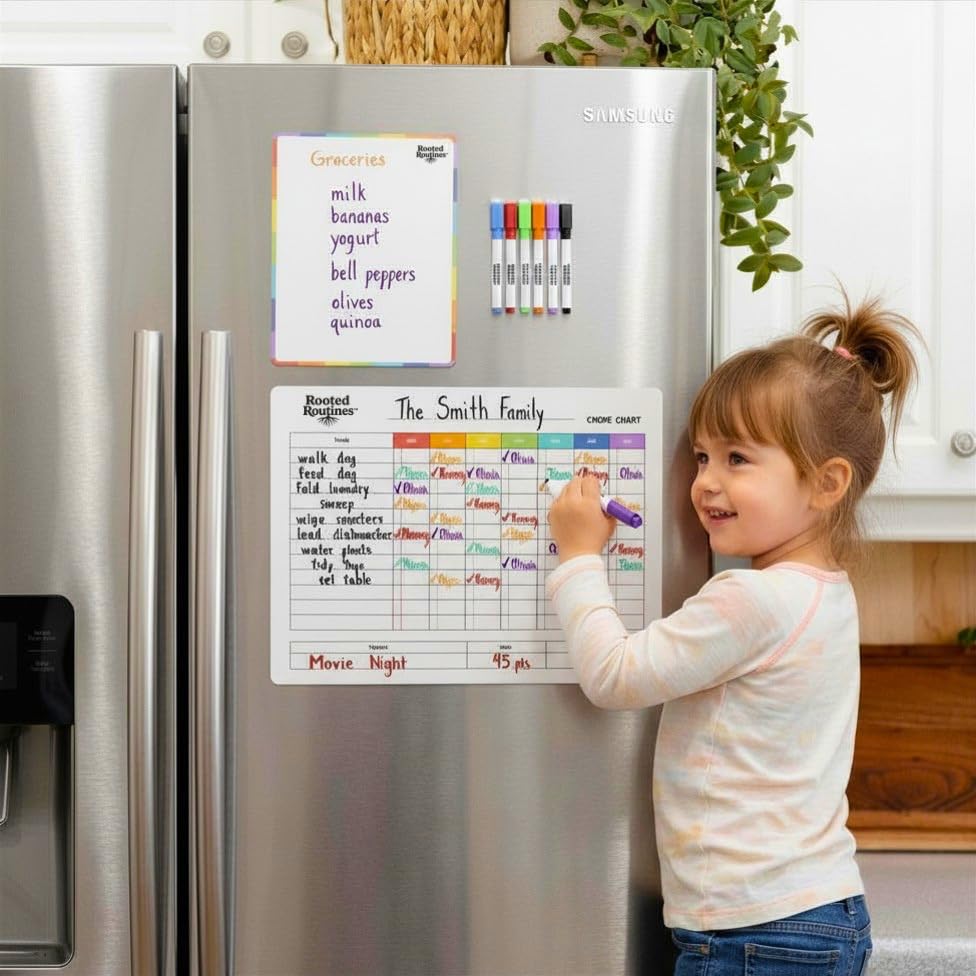 Large Magnetic Chore Chart and Dry Erase Reward Board for Families