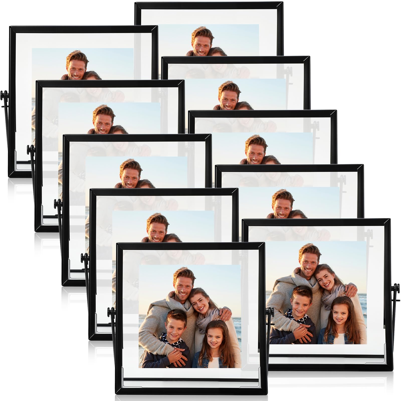12 Piece Gold Floating Metal Glass Picture Frame Set 4 by 6 Inch