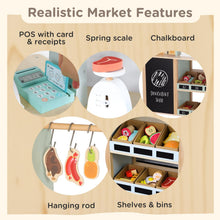 Reversible Wooden Grocery Store Playset with Cash Register and Wheels