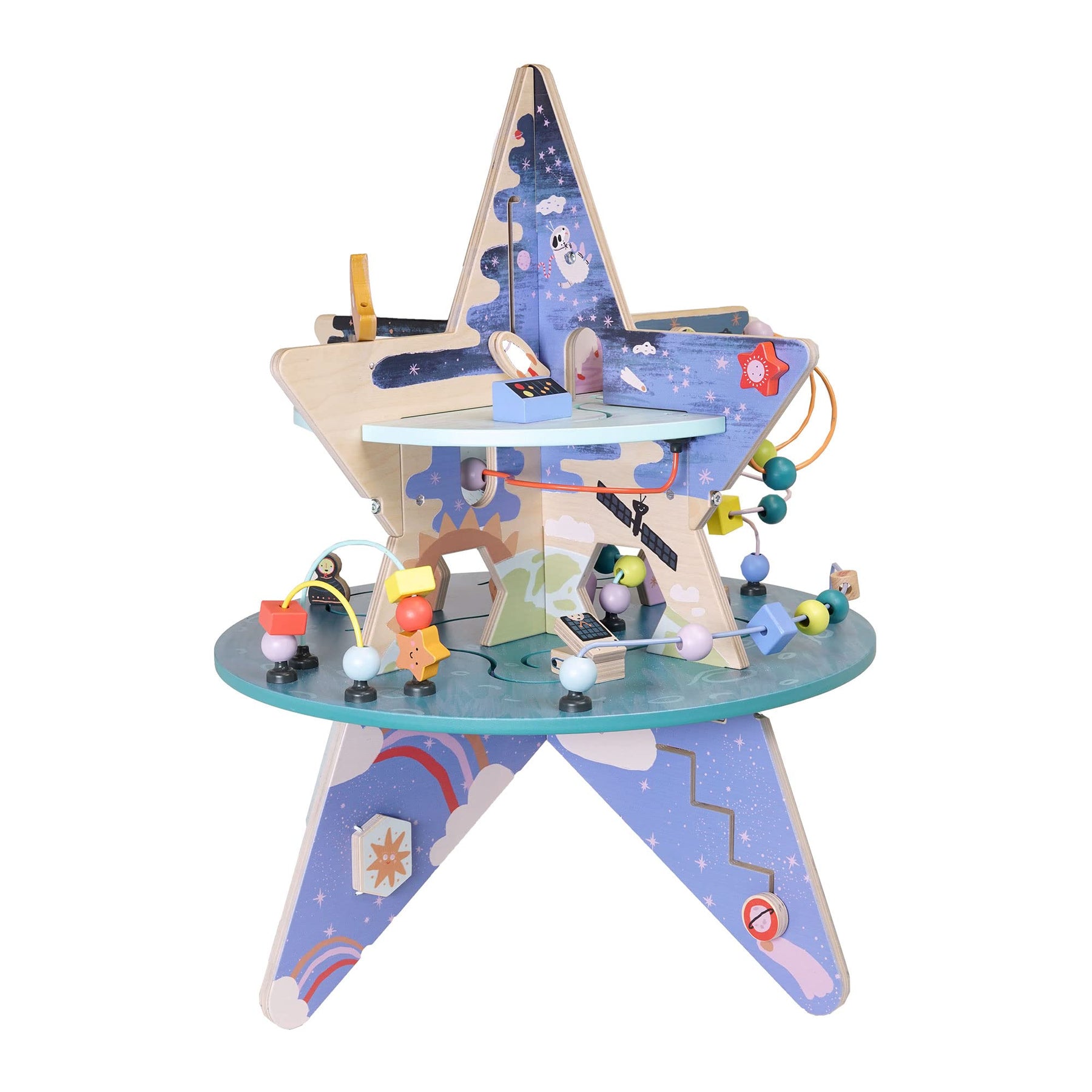 Celestial Wooden Activity Center with Shape Gliders Spinners and Bead Runs
