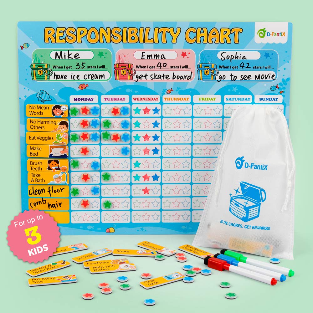 Magnetic Responsibility Chore and Reward Chart for Multiple Kids