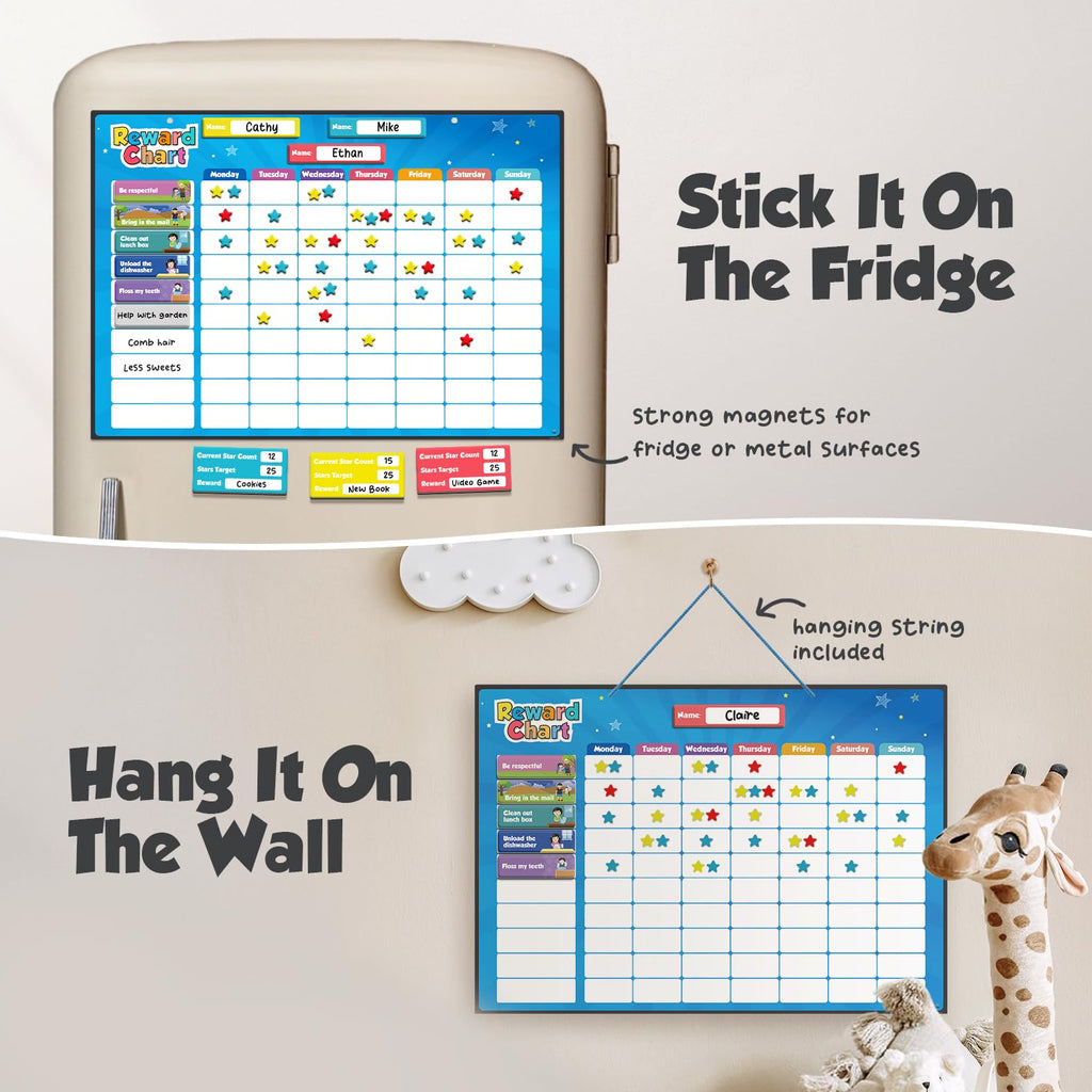 Magnetic Responsibility and Reward Chart with 3D Stars for Kids