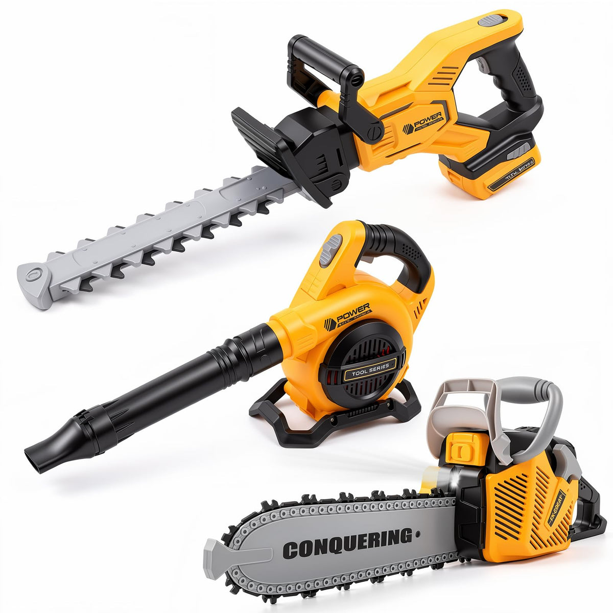 Kids Gardening Tool Set with Leaf Blower Trimmer Chainsaw and Mower