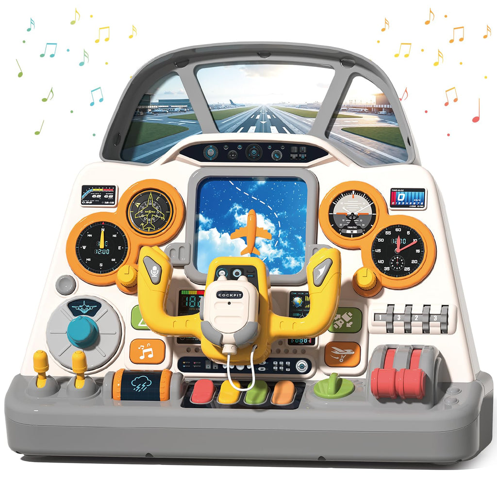 Toddler Airplane Steering Wheel Dashboard Toy with Lights and Sounds