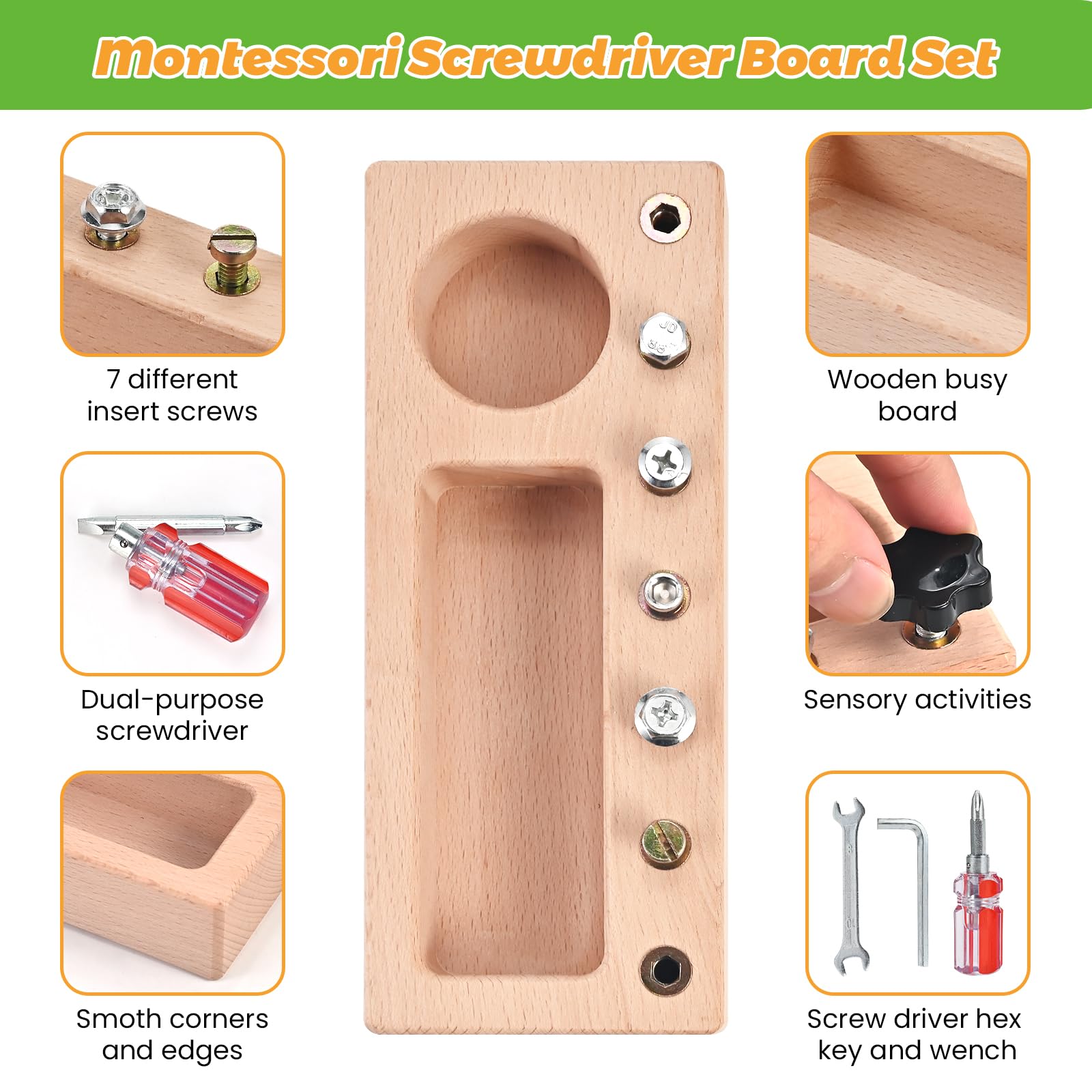 Wooden Montessori Screwdriver Board for Fine Motor Skills Ages 3 to 5