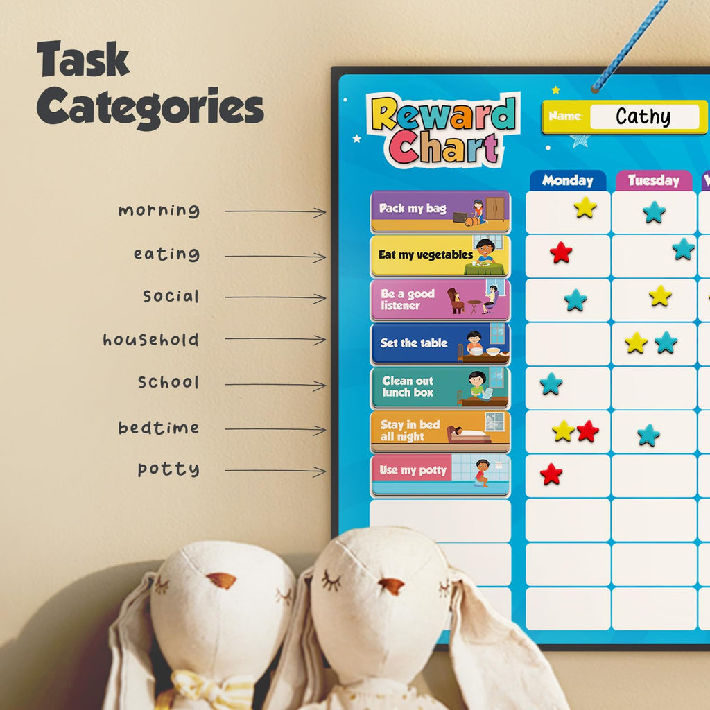 Magnetic Responsibility and Reward Chart with 3D Stars for Kids