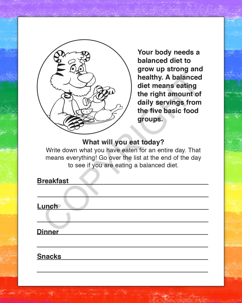 Kids Healthy Eating Educational Coloring and Activity Book
