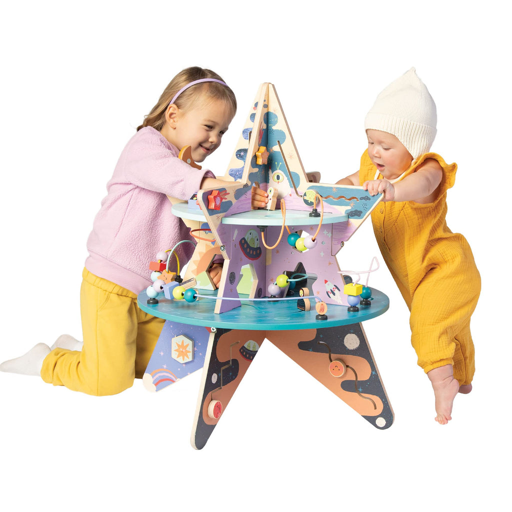 Celestial Wooden Activity Center with Shape Gliders Spinners and Bead Runs