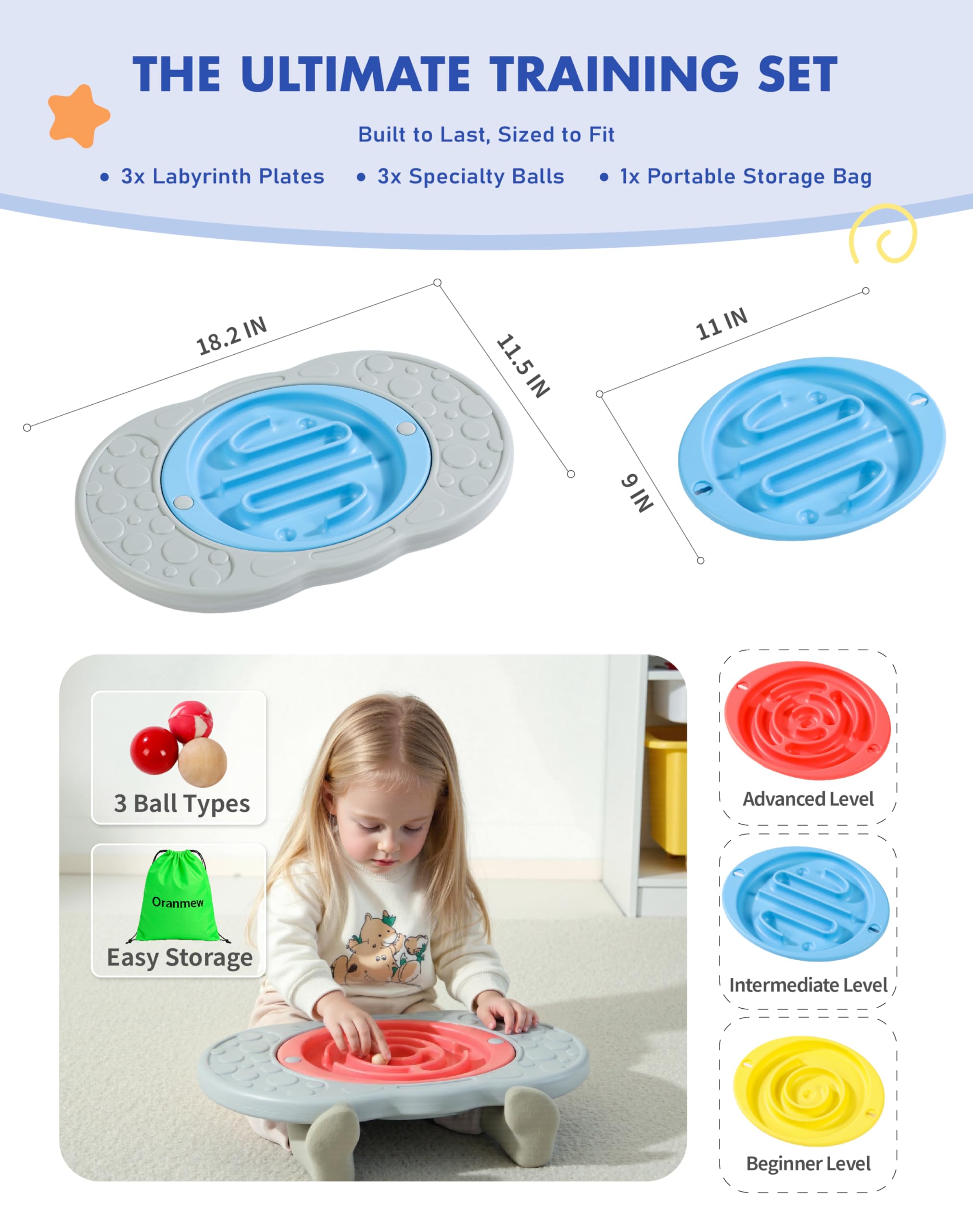 2 in 1 Maze Balance Board Sensory Training Toy for Kids Ages 3 to 12