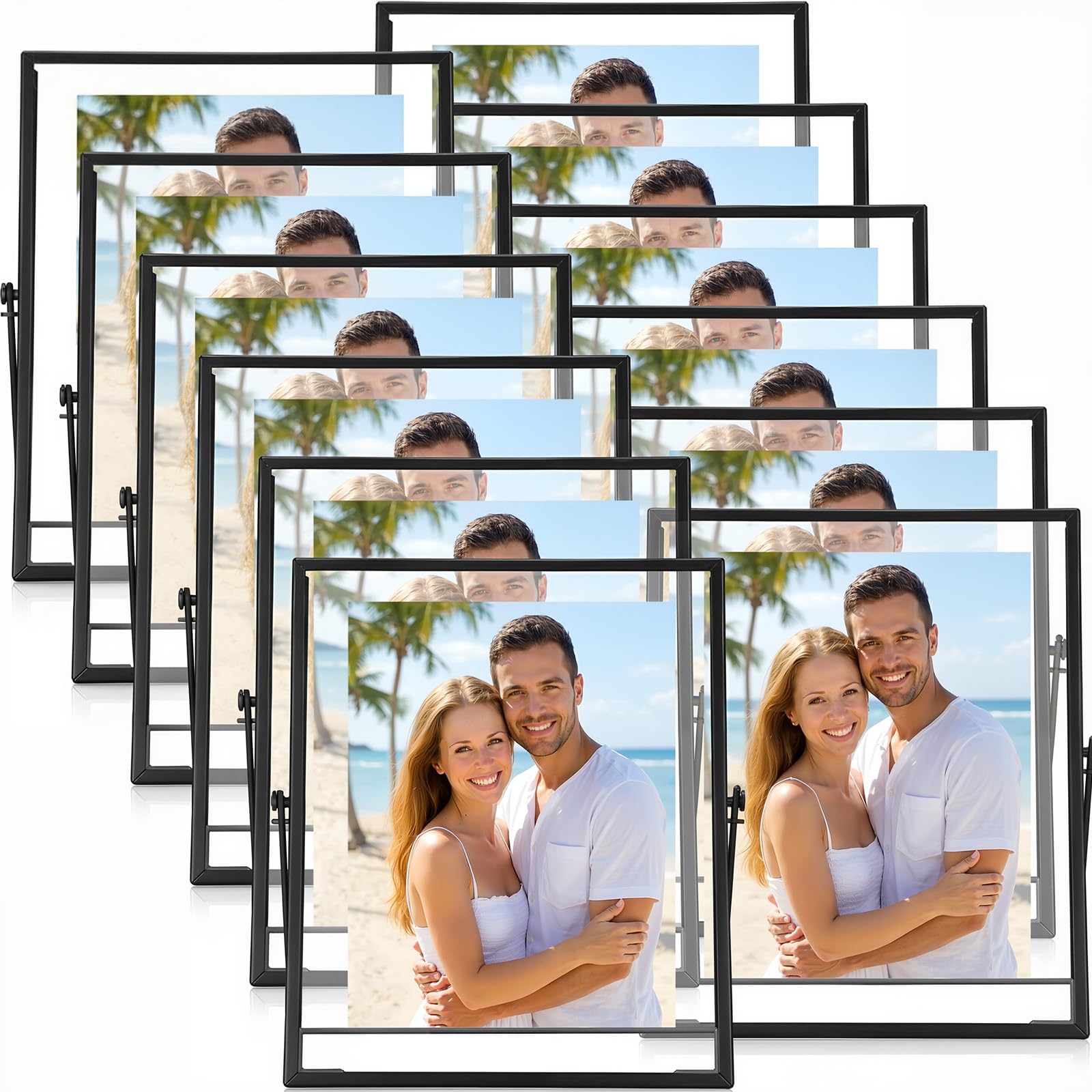 12 Piece Gold Floating Metal Glass Picture Frame Set 4 by 6 Inch