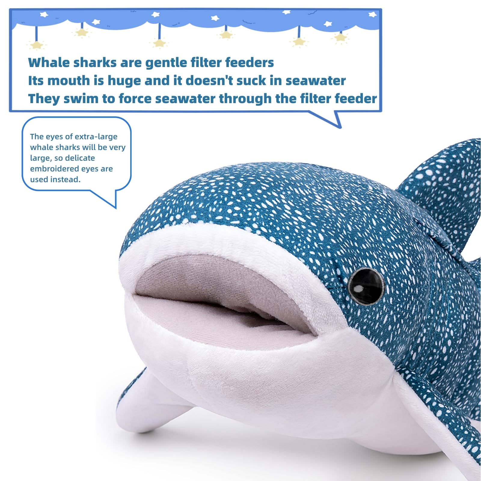 Realistic Extra Large 47 Inch Blue Whale Shark Plush Toy for Kids