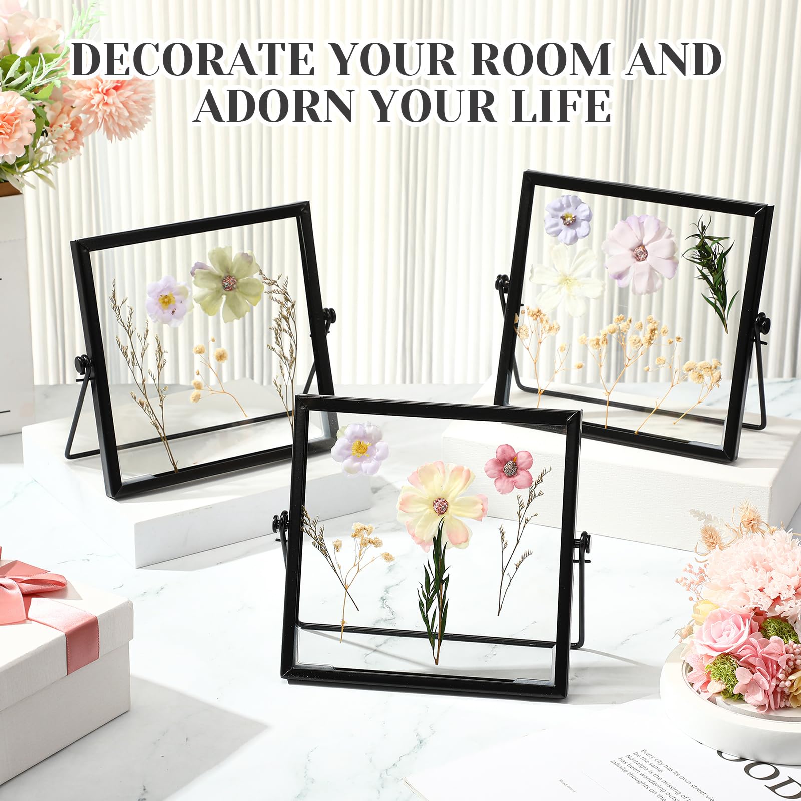 12 Piece Gold Floating Metal Glass Picture Frame Set 4 by 6 Inch