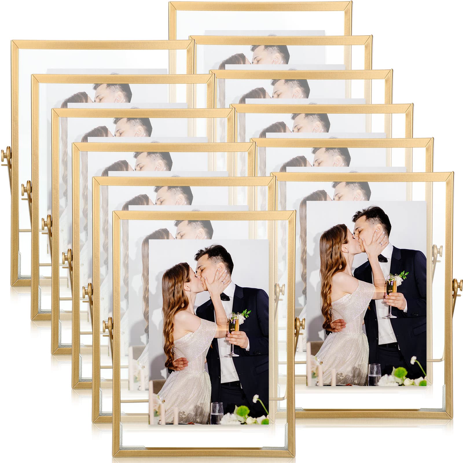 12 Piece Gold Floating Metal Glass Picture Frame Set 4 by 6 Inch