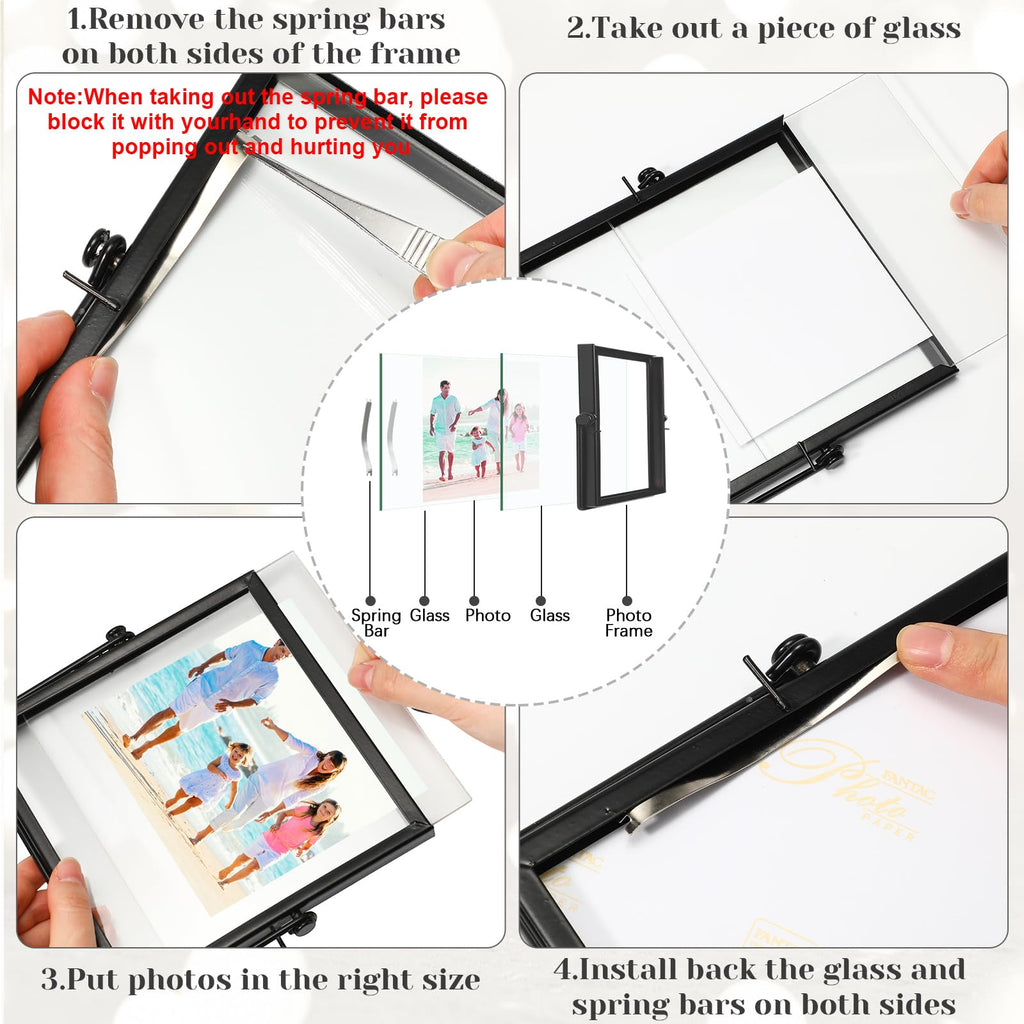 12 Piece Gold Floating Metal Glass Picture Frame Set 4 by 6 Inch