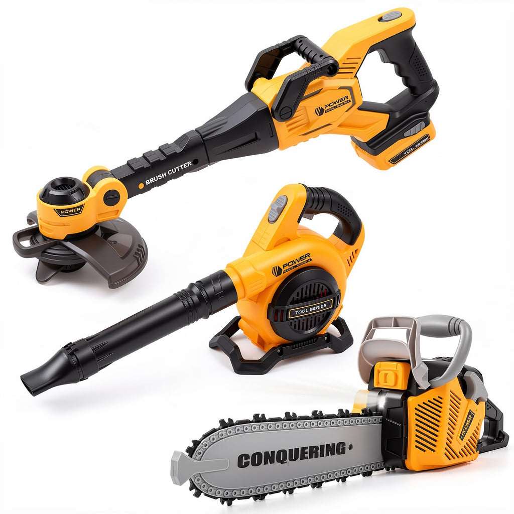 Kids Gardening Tool Set with Leaf Blower Trimmer Chainsaw and Mower