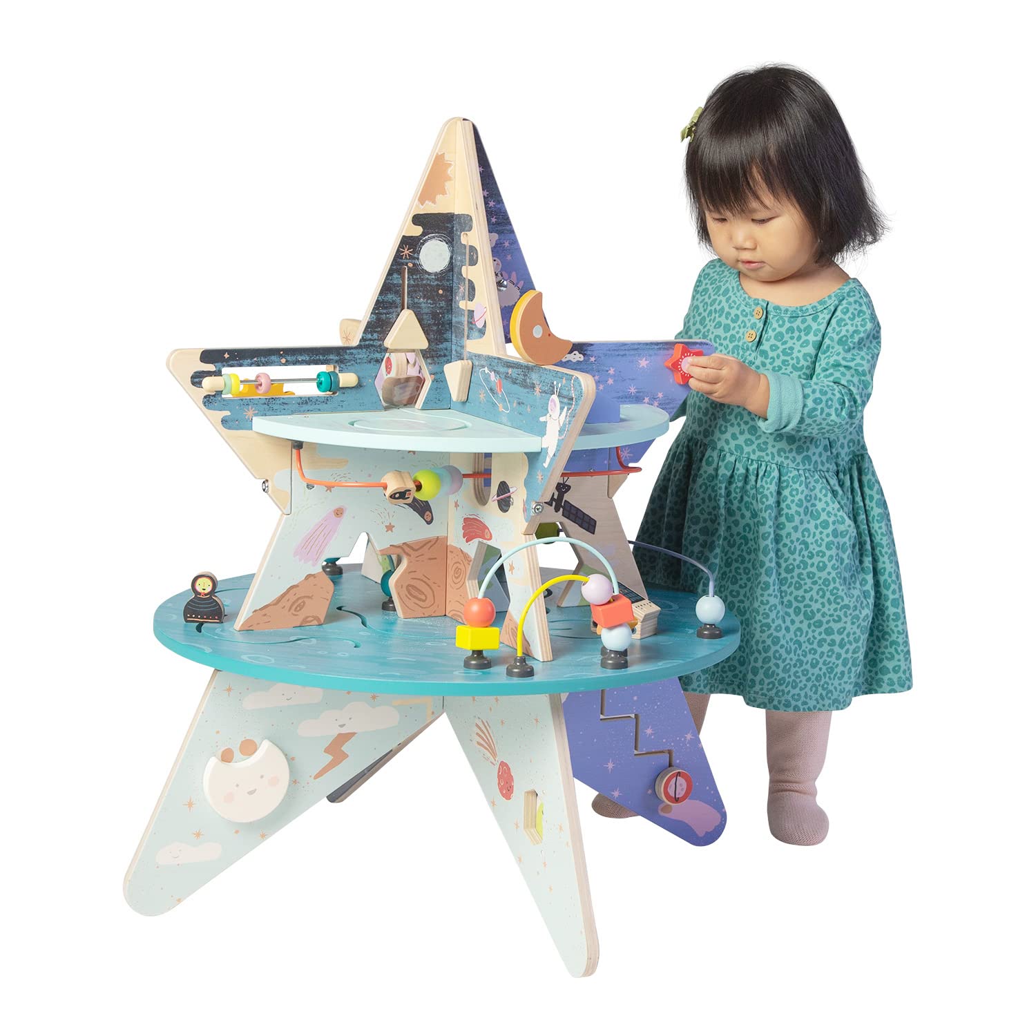 Celestial Wooden Activity Center with Shape Gliders Spinners and Bead Runs