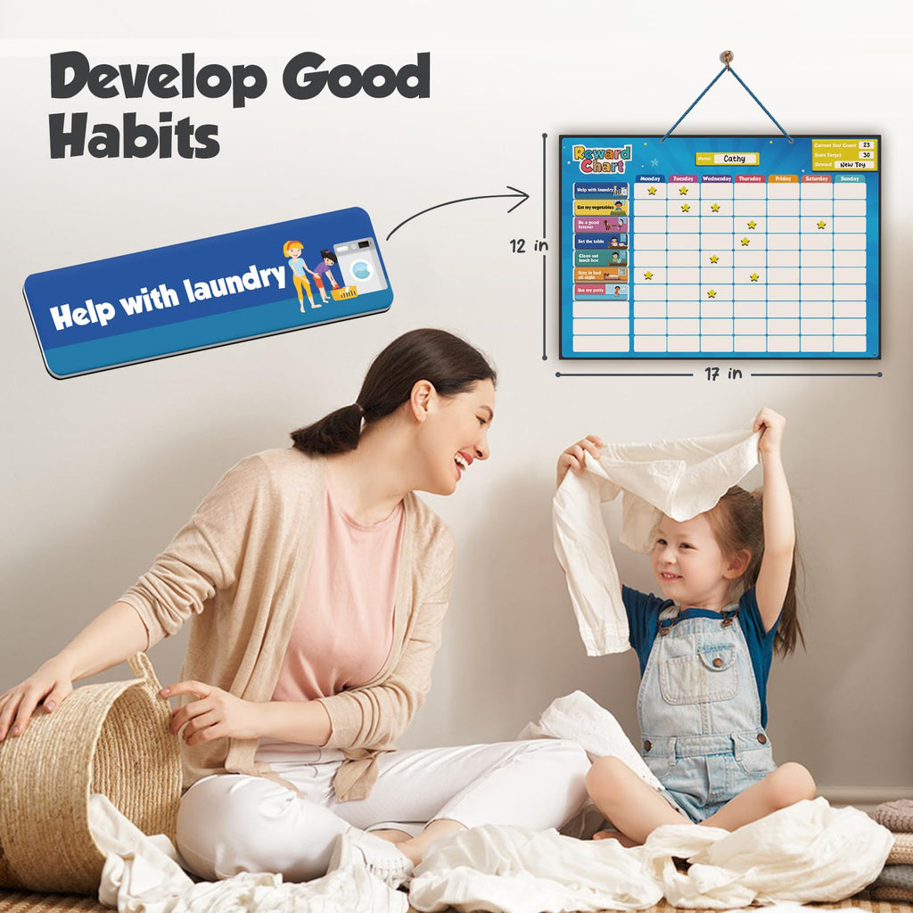 Magnetic Responsibility and Reward Chart with 3D Stars for Kids