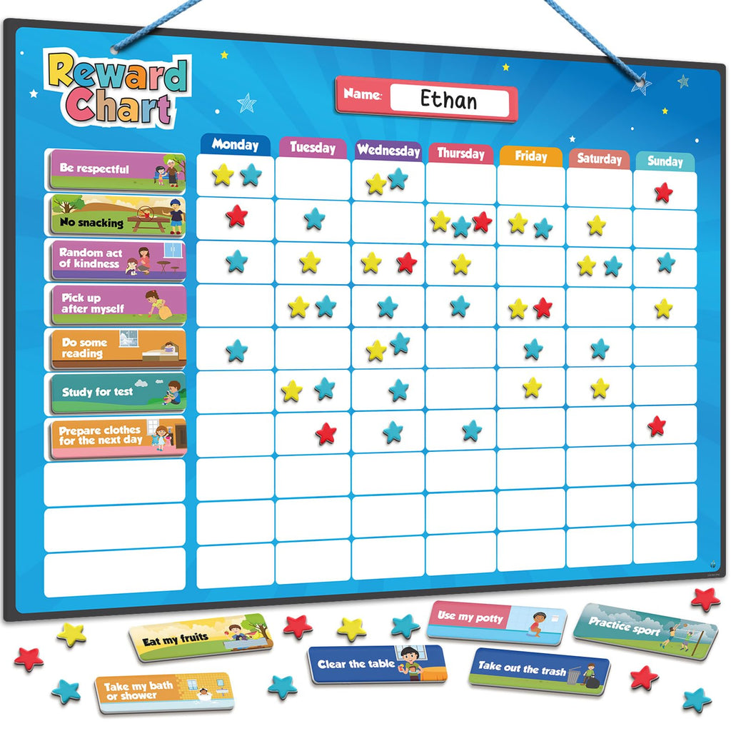 Magnetic Responsibility and Reward Chart with 3D Stars for Kids