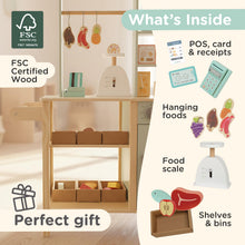 Reversible Wooden Grocery Store Playset with Cash Register and Wheels