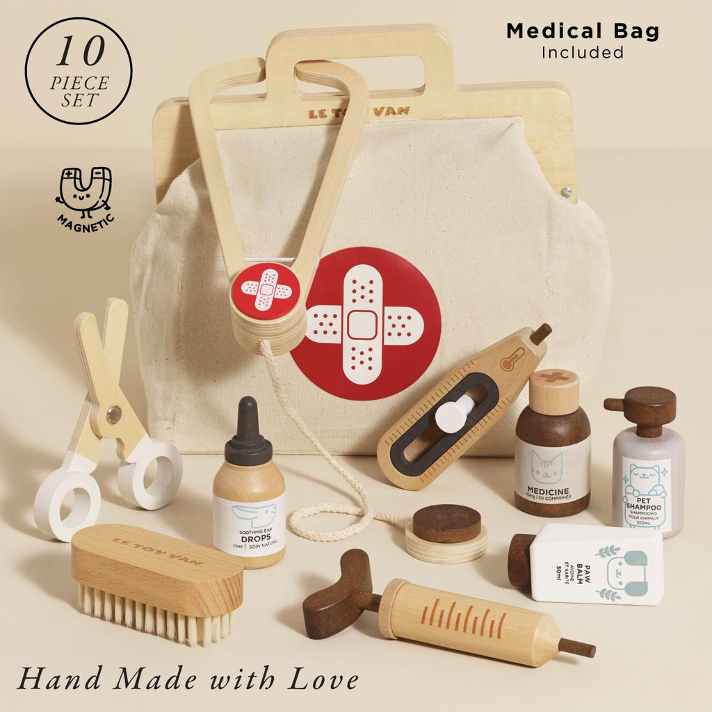 Wooden Doctor and Vet Pretend Play Set for Kids Ages 3 and Up