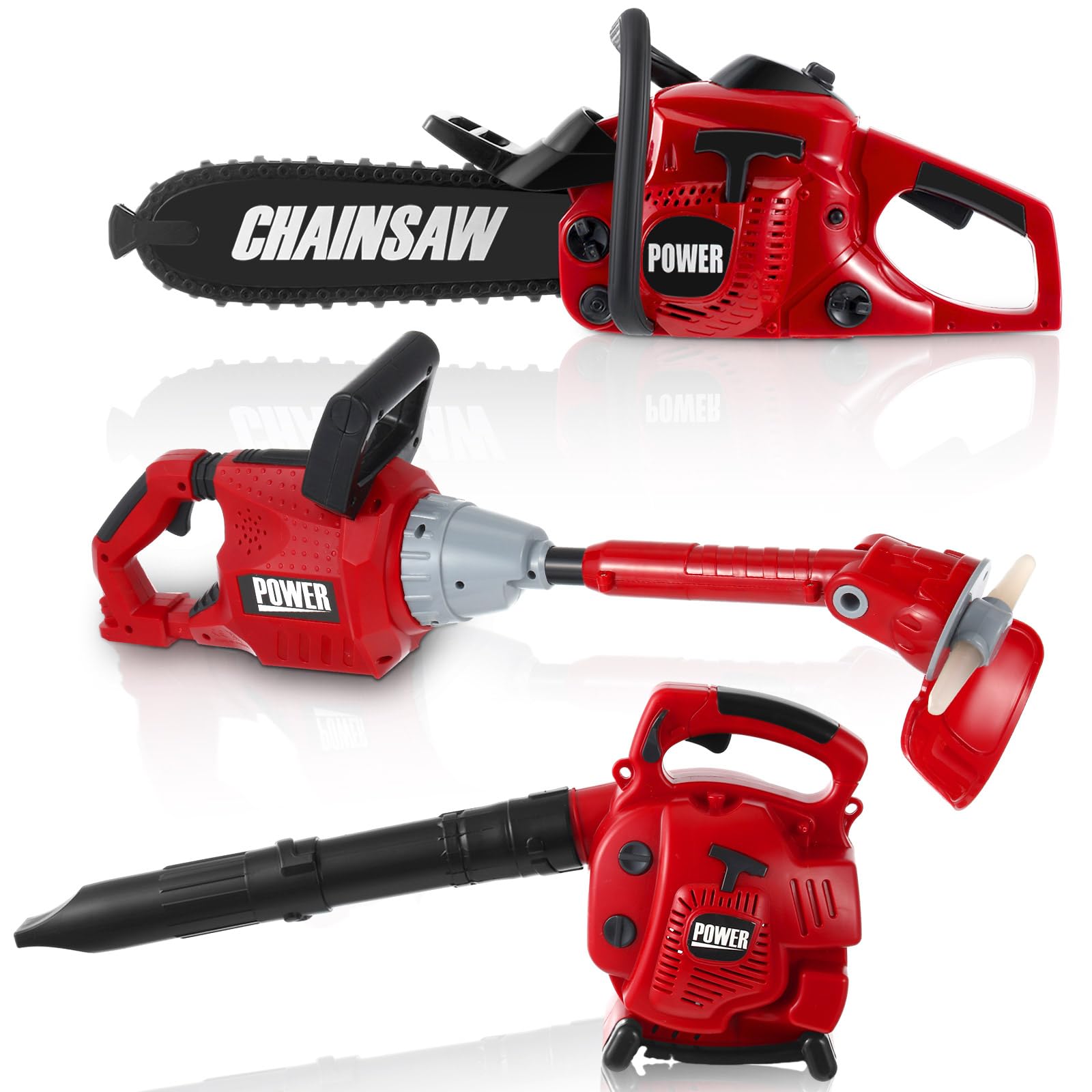 Kids Gardening Tool Set with Leaf Blower Trimmer Chainsaw and Mower