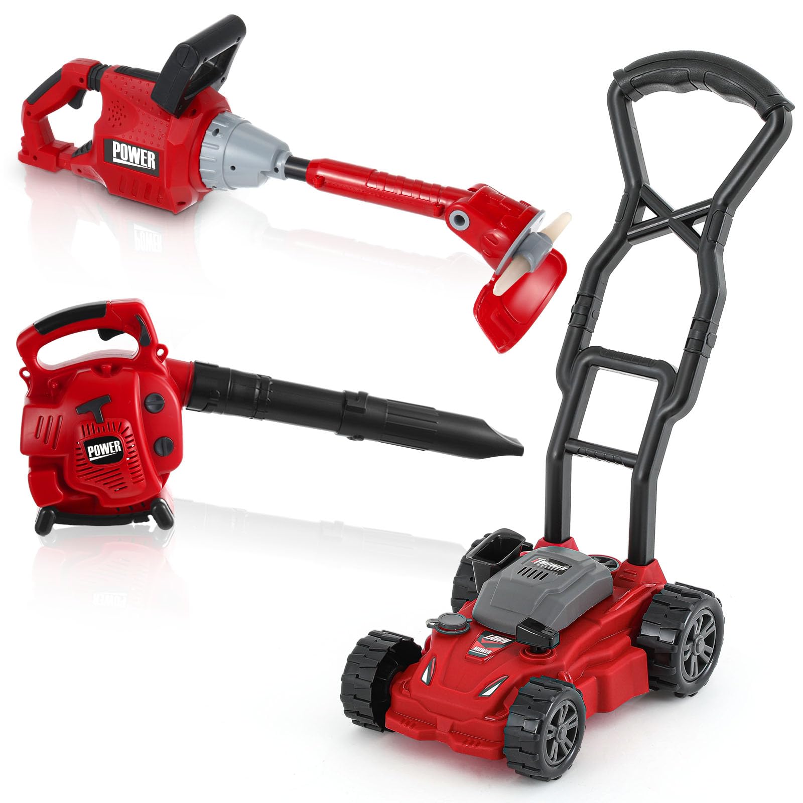 Kids Gardening Tool Set with Leaf Blower Trimmer Chainsaw and Mower