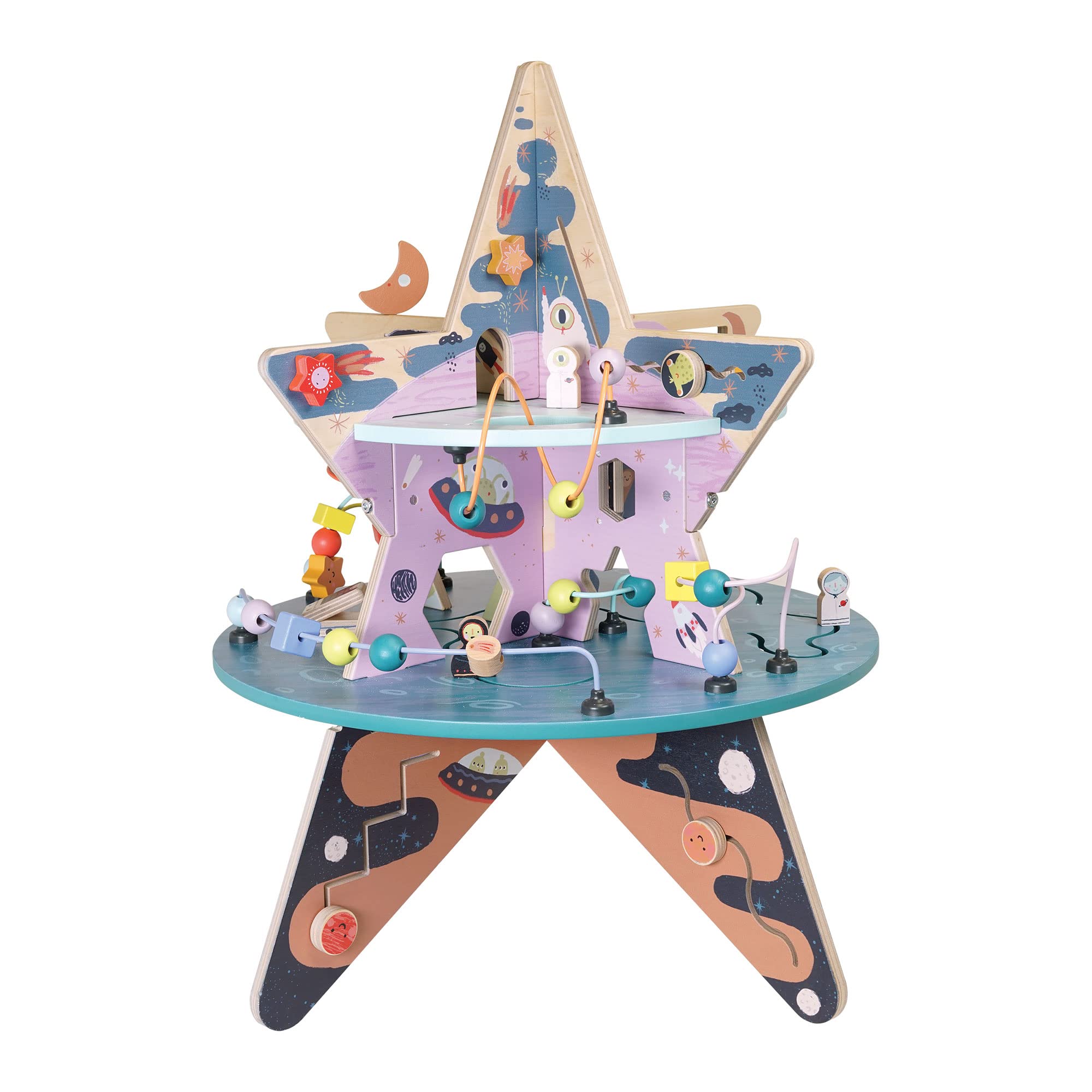 Celestial Wooden Activity Center with Shape Gliders Spinners and Bead Runs