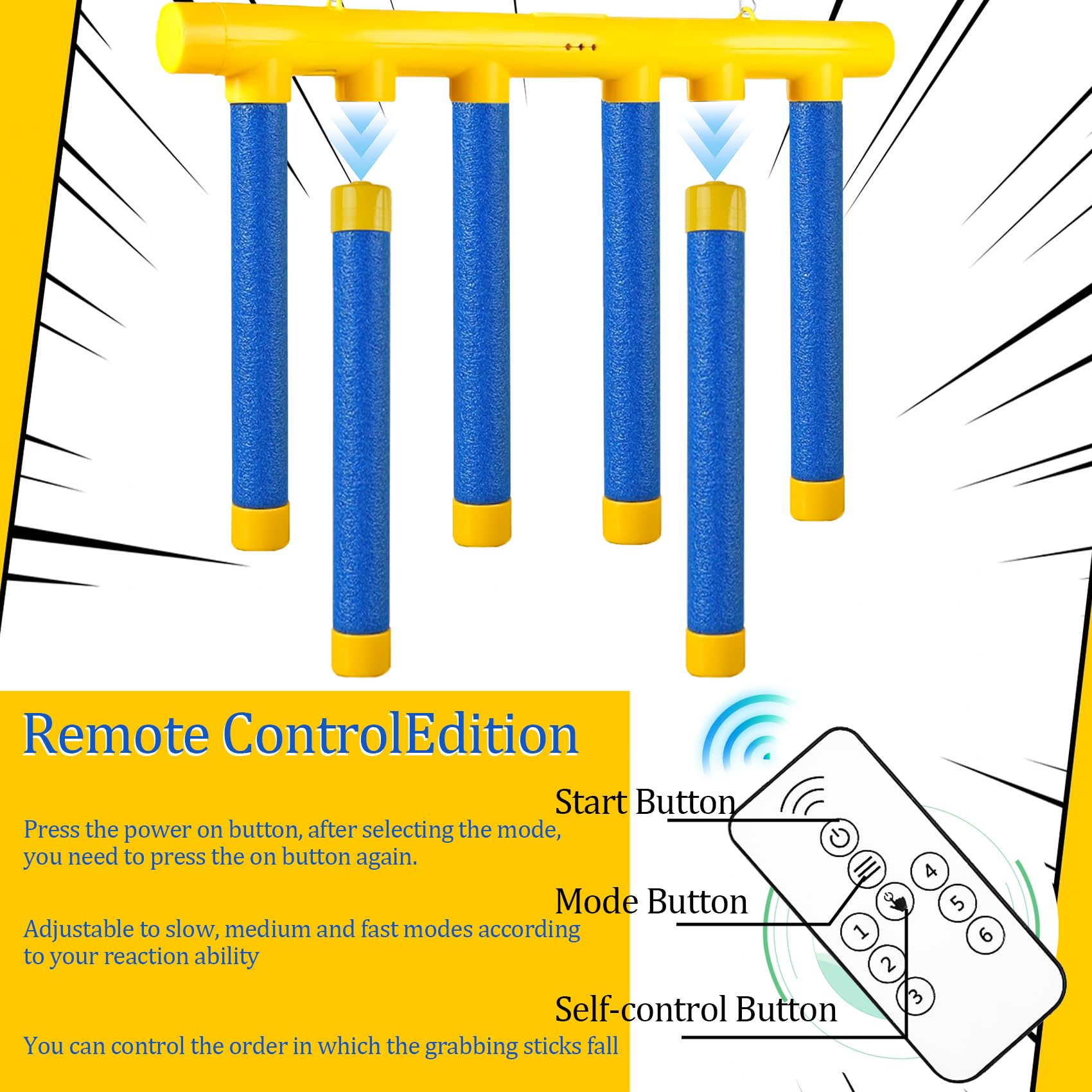 Reflex Drop Sticks Challenge Game for Solo and Dual Play with Remote