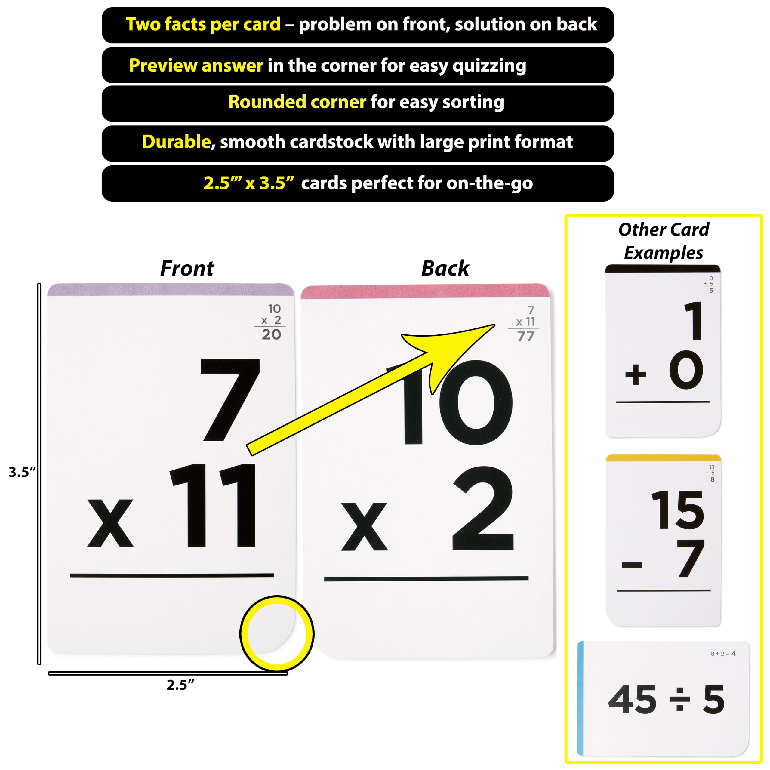 Jumbo Math Flash Cards with Dice for Addition Subtraction Multiplication