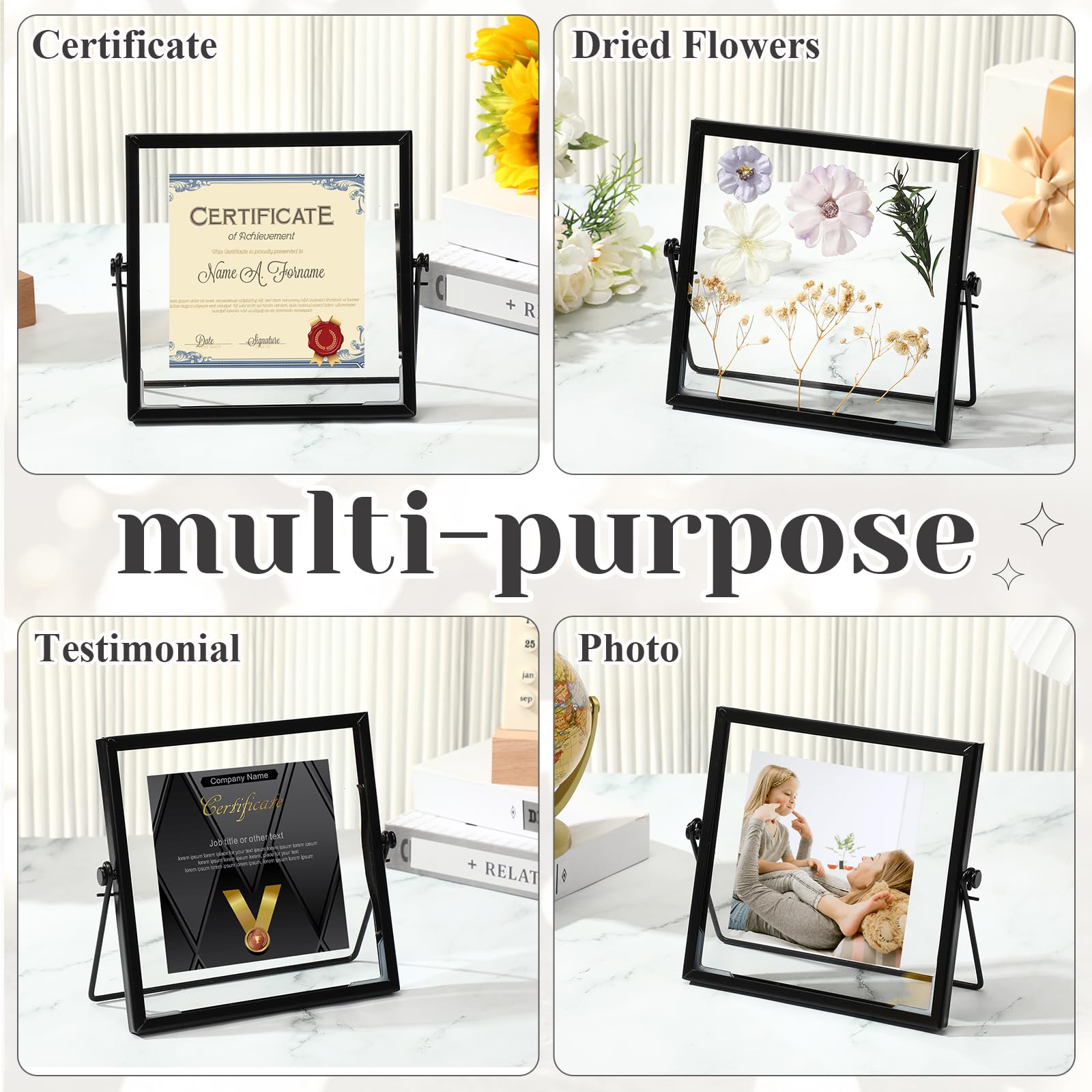 12 Piece Gold Floating Metal Glass Picture Frame Set 4 by 6 Inch