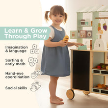 Reversible Wooden Grocery Store Playset with Cash Register and Wheels