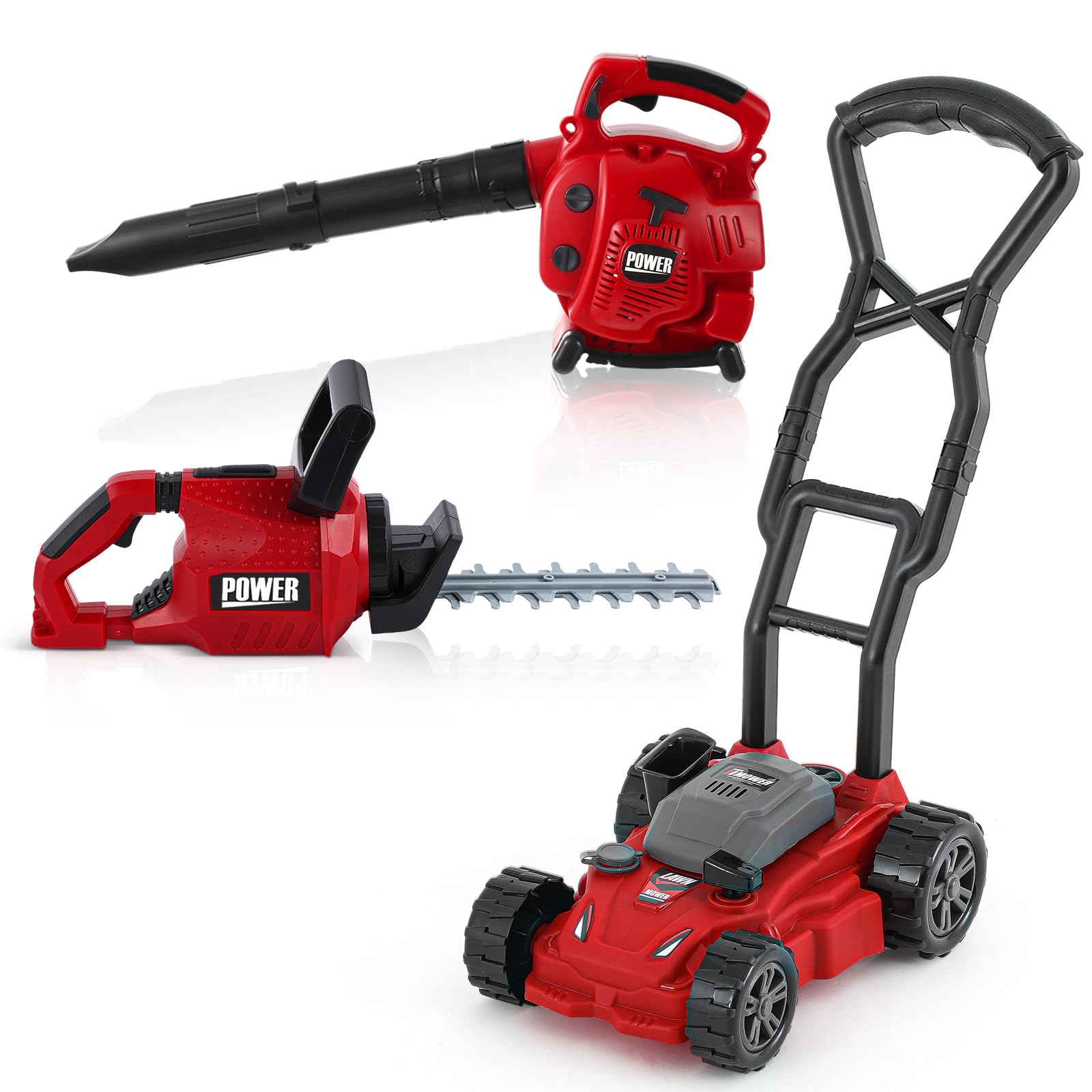 Kids Gardening Tool Set with Leaf Blower Trimmer Chainsaw and Mower