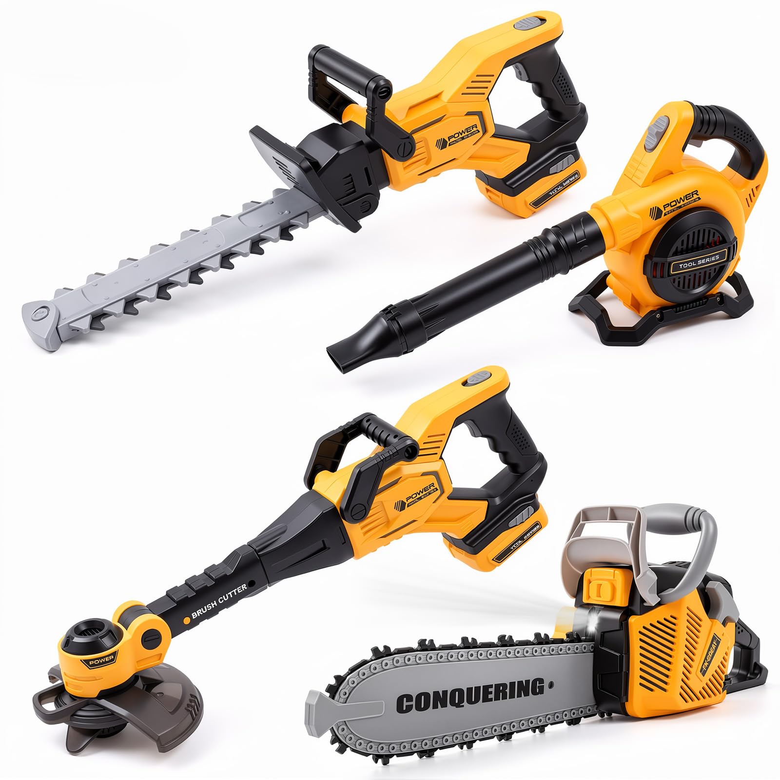 Kids Gardening Tool Set with Leaf Blower Trimmer Chainsaw and Mower