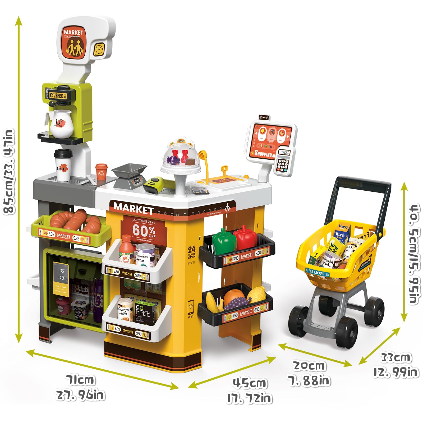 Grocery Store Playset with Shopping Cart Cash Register and Play Food