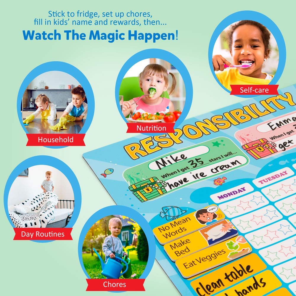 Magnetic Responsibility Chore and Reward Chart for Multiple Kids