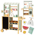 Reversible Wooden Grocery Store Playset with Cash Register and Wheels