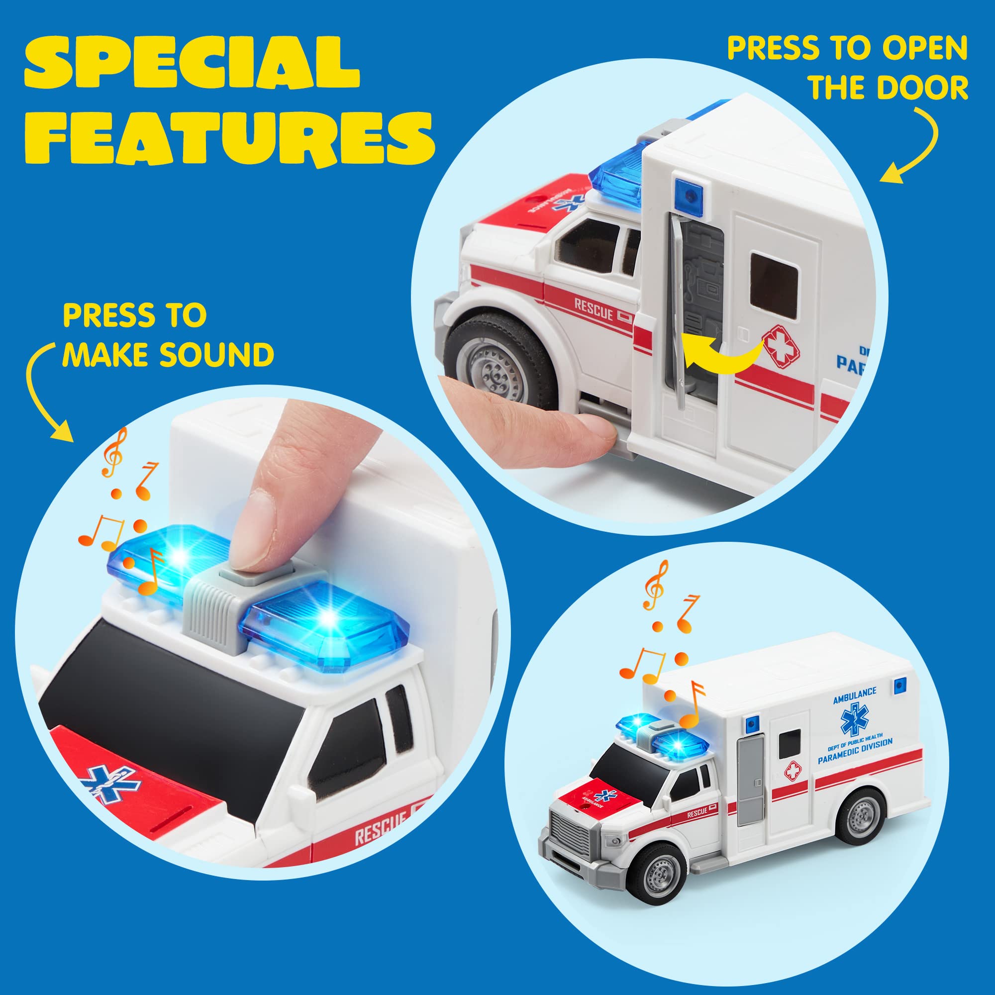 Emergency Vehicle Toy Set with Lights Sounds Fire Truck and Helicopter