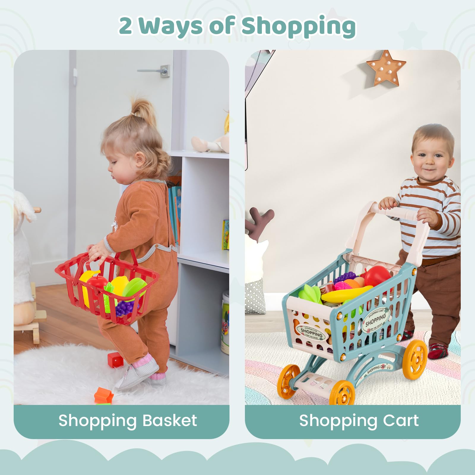 Grocery Store Pretend Playset with Cart Scanner Cash Register and Food