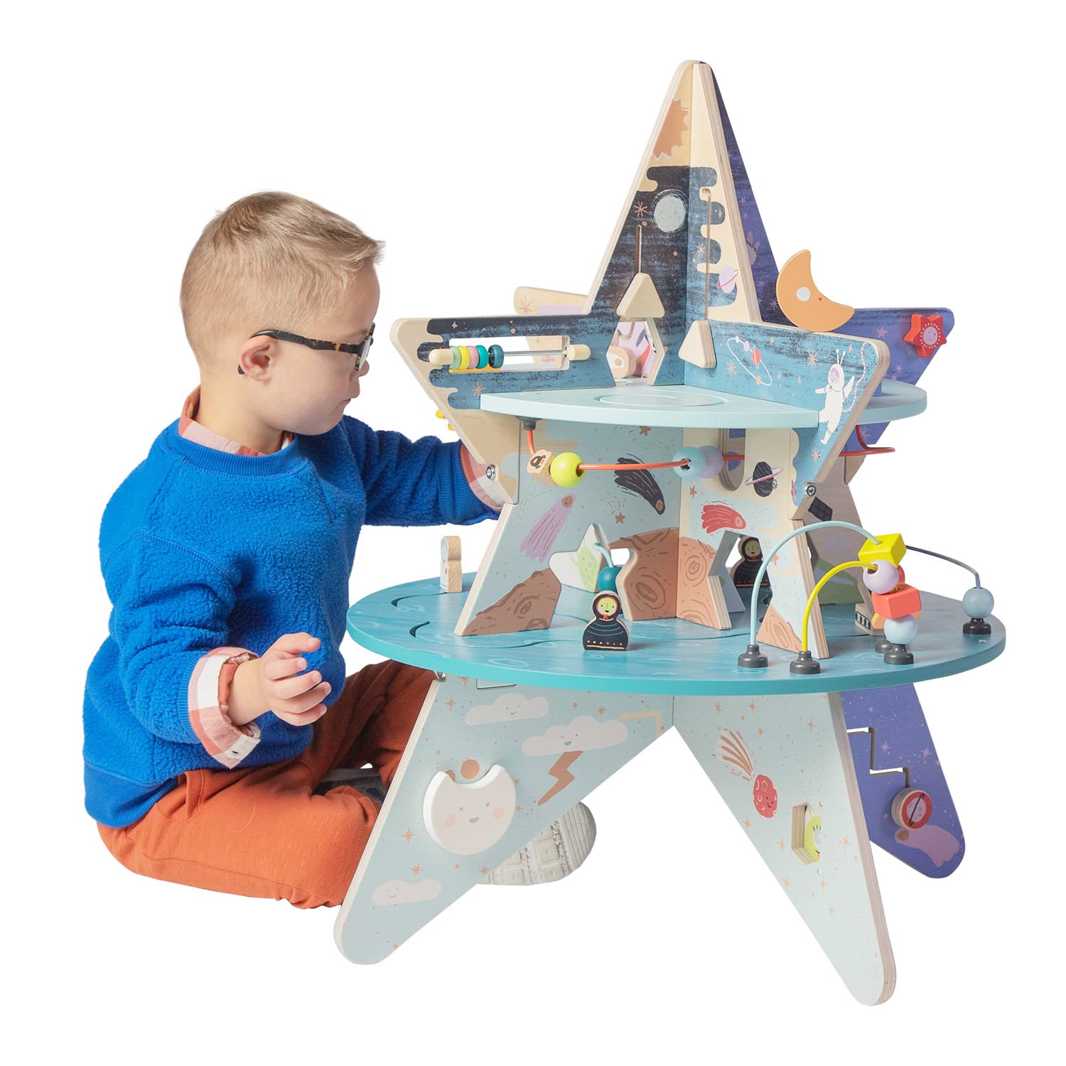 Celestial Wooden Activity Center with Shape Gliders Spinners and Bead Runs