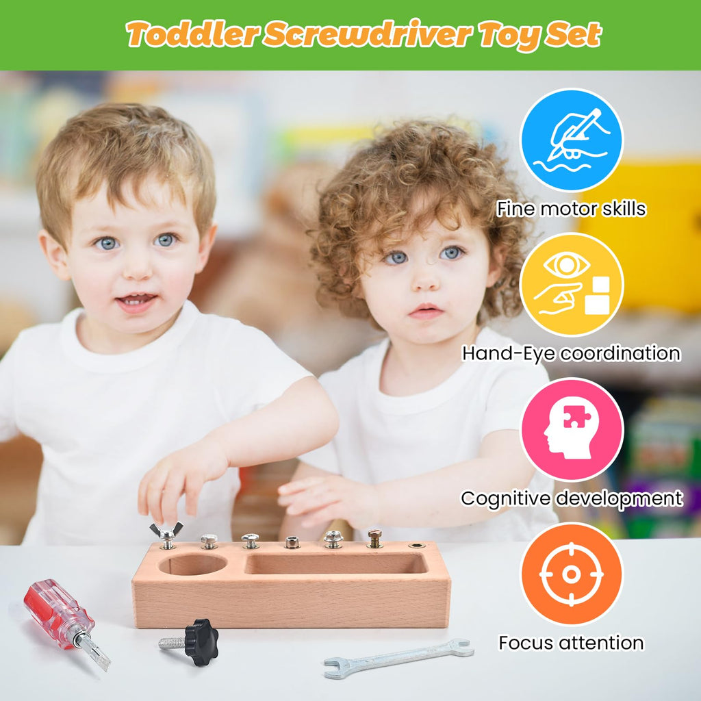 Wooden Montessori Screwdriver Board for Fine Motor Skills Ages 3 to 5