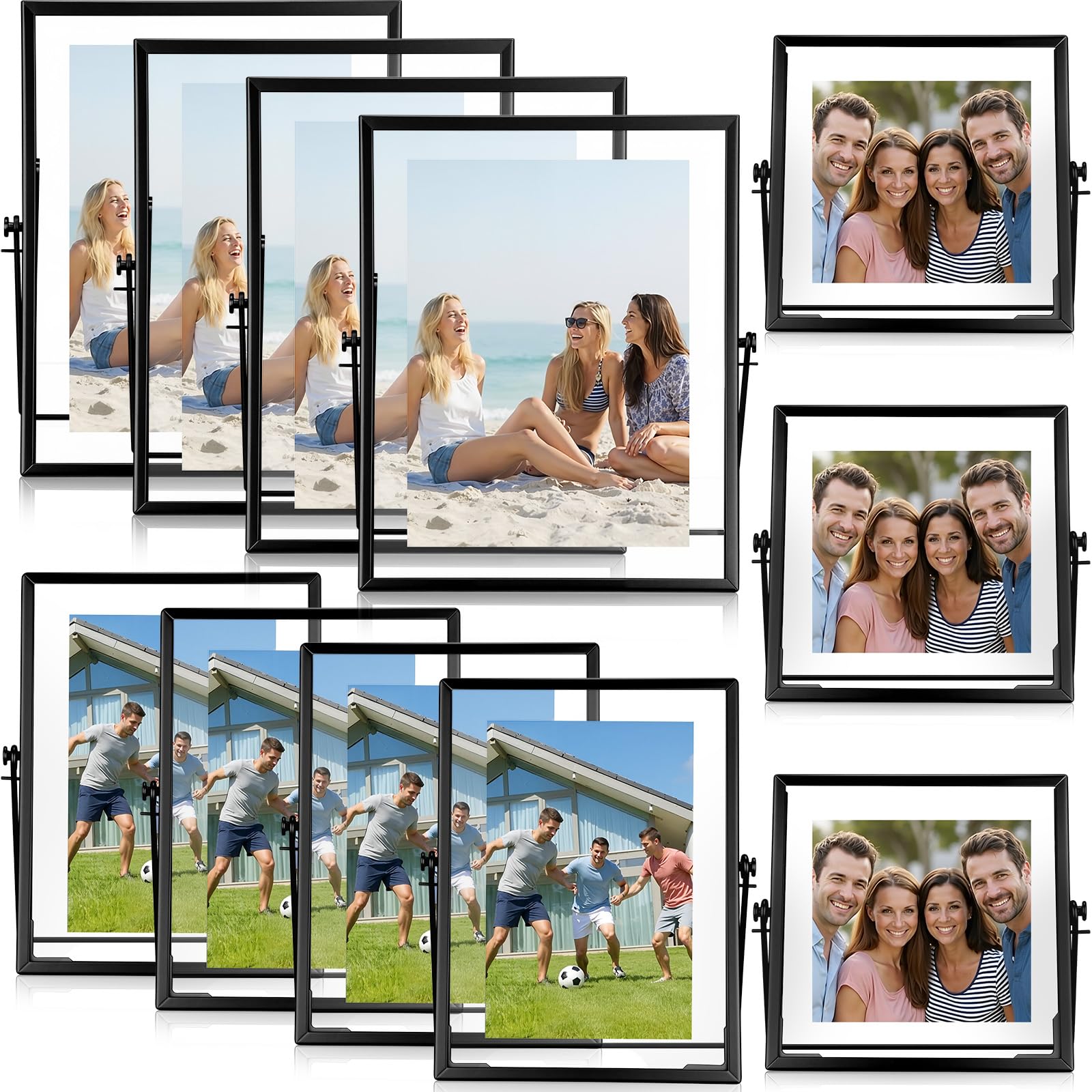 12 Piece Gold Floating Metal Glass Picture Frame Set 4 by 6 Inch