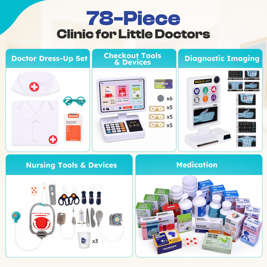 Kids Doctor Medical Station Playset with Dentist Pharmacy and Checkout