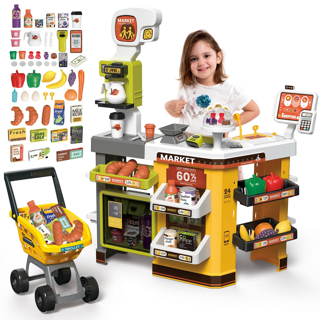 Grocery Store Playset with Shopping Cart Cash Register and Play Food