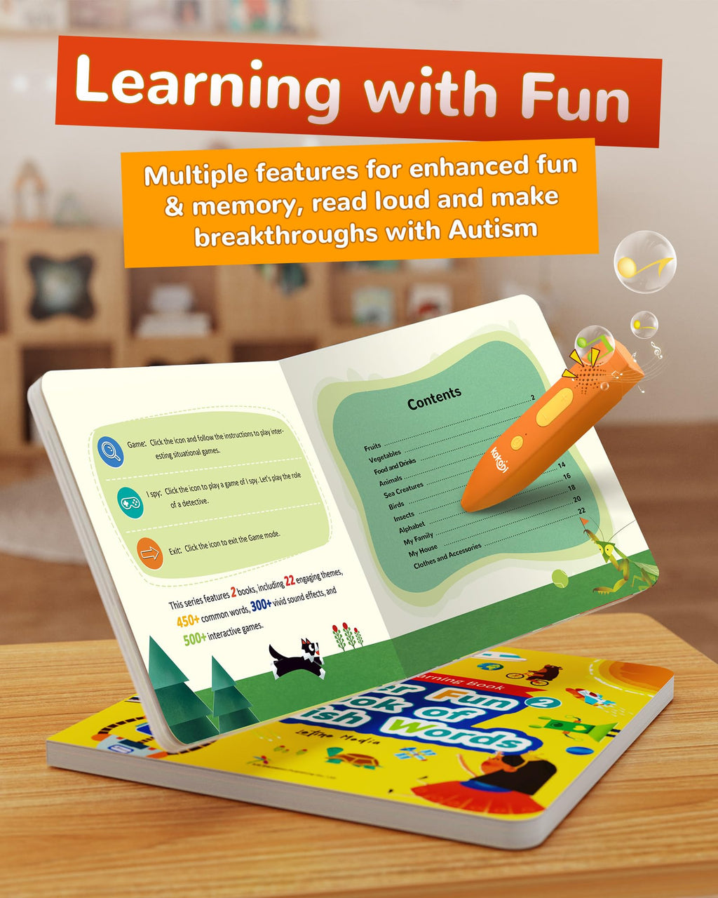 Kids Interactive Talking Pen Book Set for Early Learning and Sensory Play