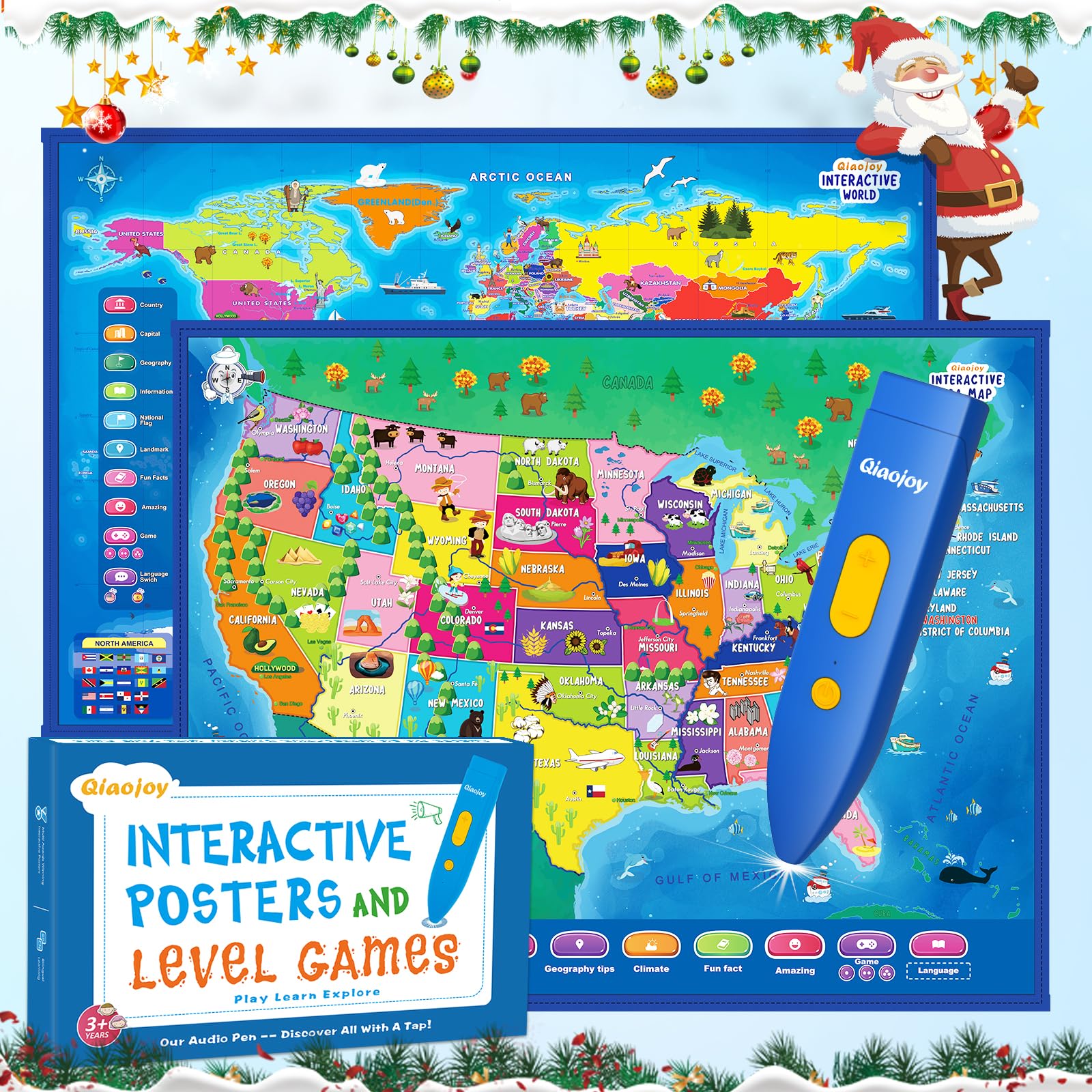 Bilingual Interactive USA and World Map Geography Learning Toy for Kids