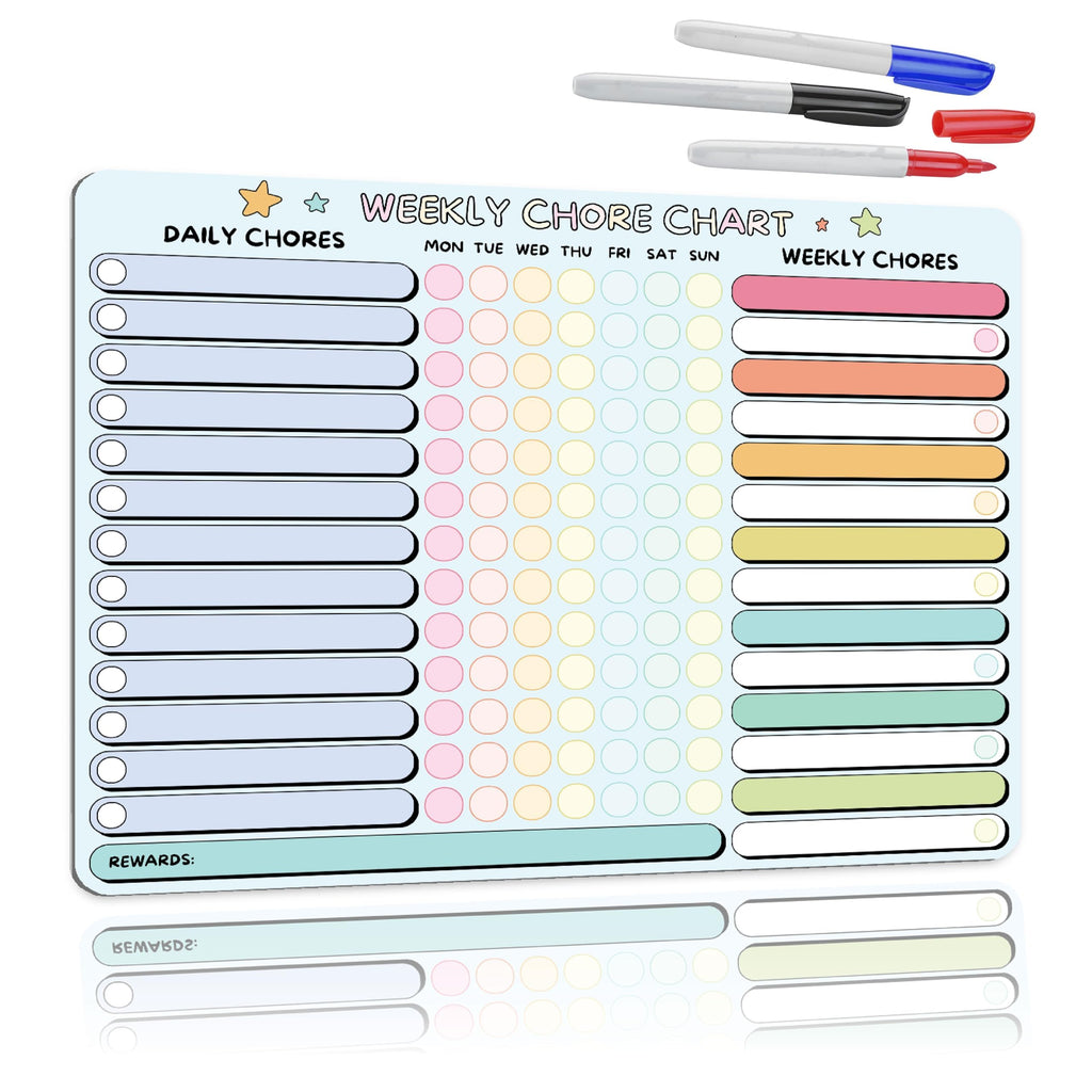Large Magnetic Dry Erase Chore and Reward Chart for Kids and Families
