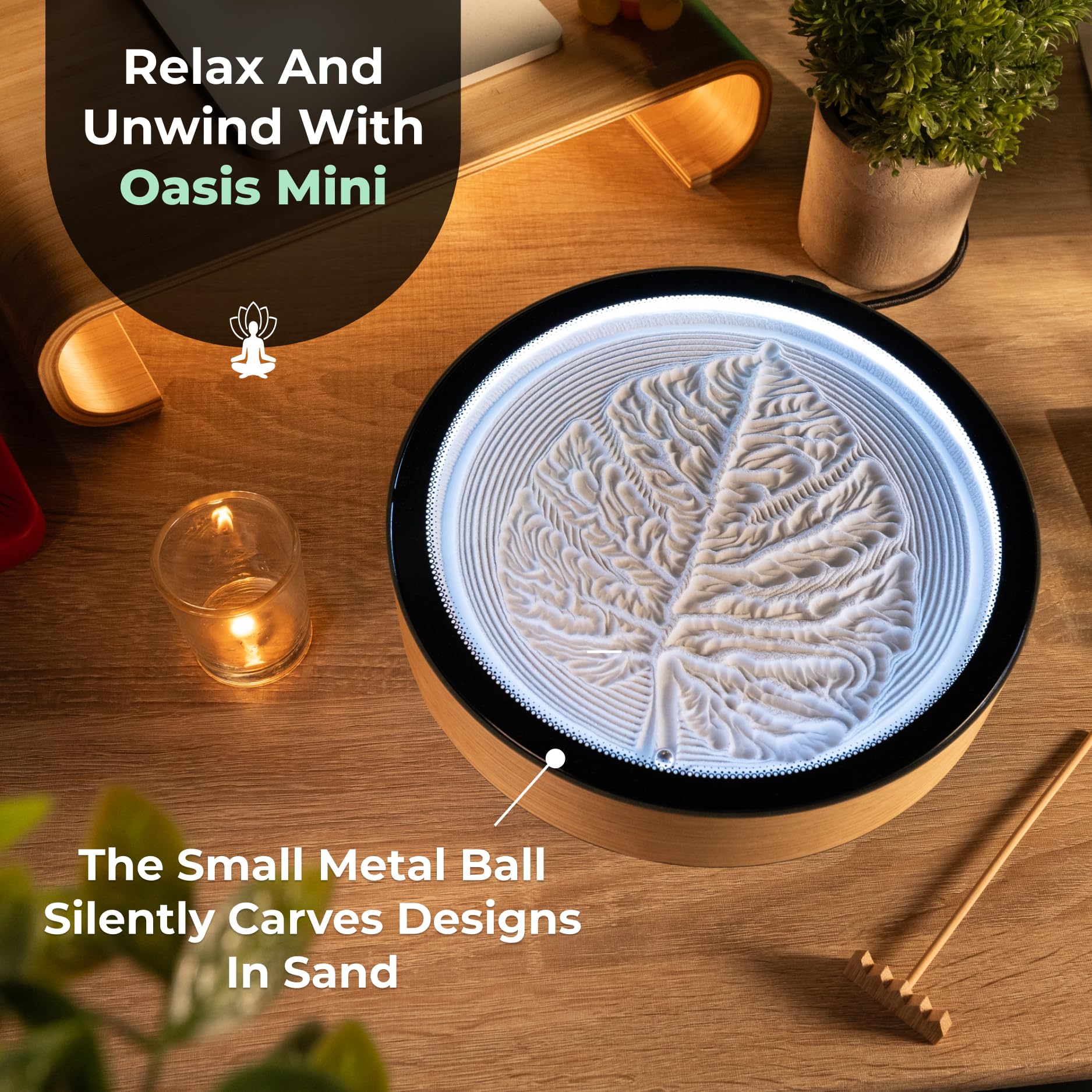 Mini Sand Art Table with Bamboo Frame Smart LED Lighting and App Control